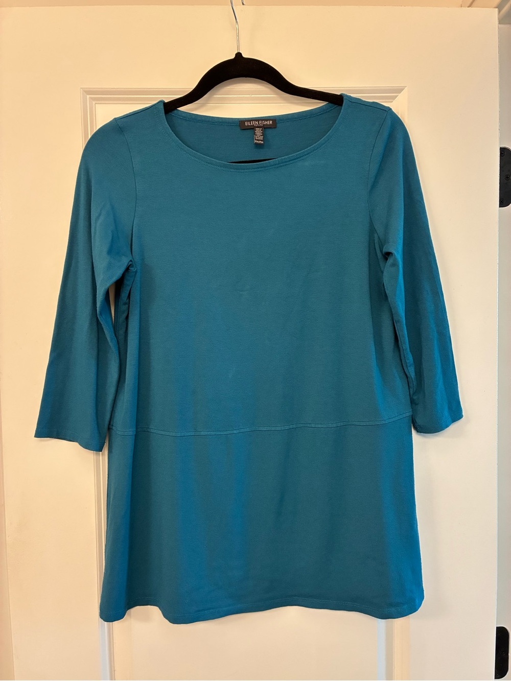 Eileen Fisher Teal Scoop Neck Tunic Top